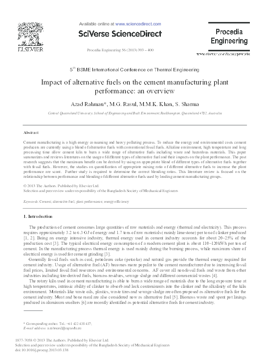(PDF) Impact of alternative fuels on the cement manufacturing plant ...