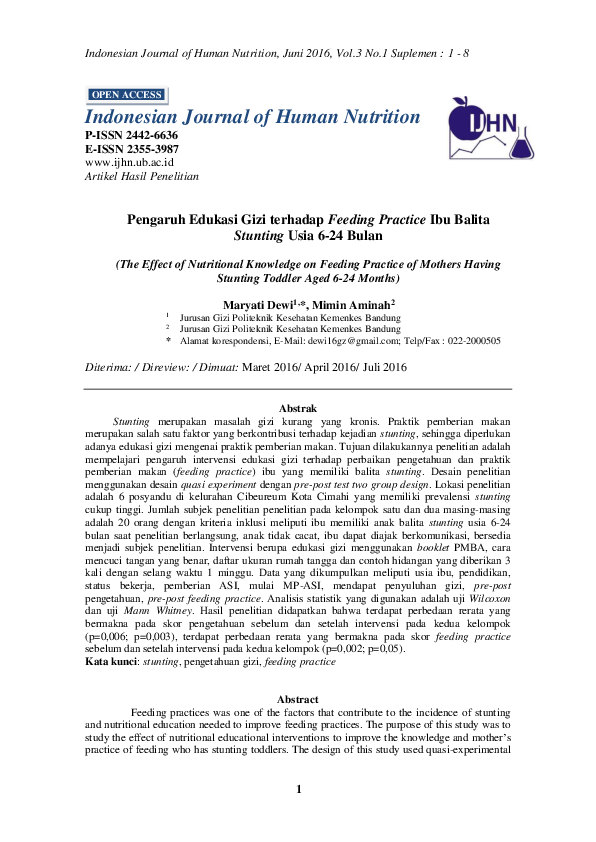 (PDF) Indonesian Journal of Human Nutrition Pengaruh Edukasi Gizi ...