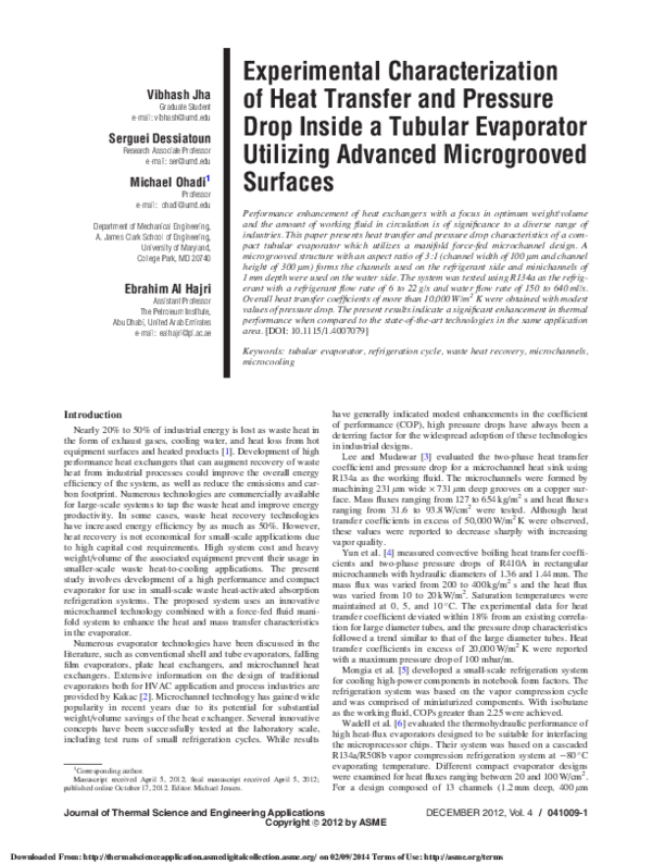 (PDF) Experimental Characterization of Heat Transfer and Pressure Drop ...