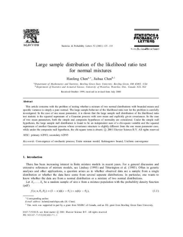 (PDF) Large sample distribution of the likelihood ratio test for normal ...
