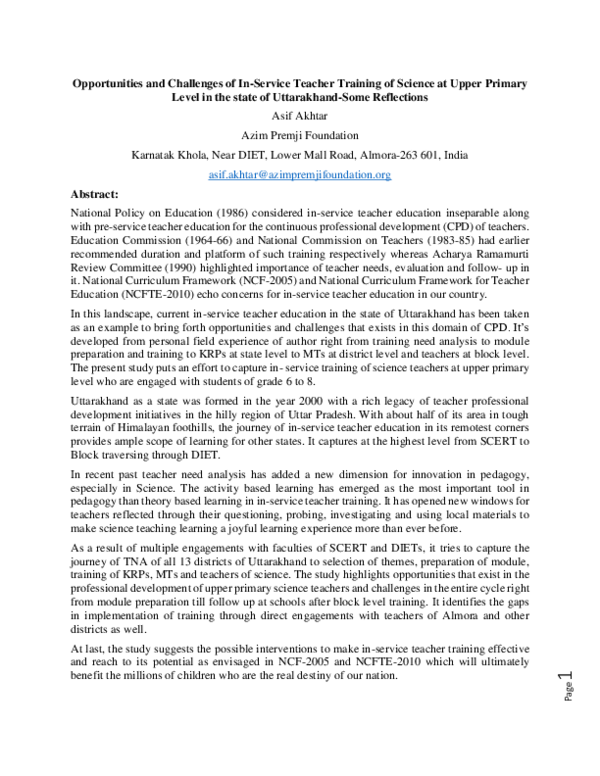 (PDF) Opportunities and Challenges of In-Service Teacher Training of ...