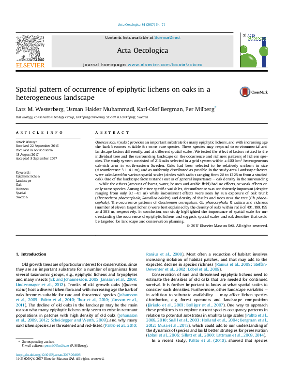 (PDF) Spatial pattern of occurrence of epiphytic lichens on oaks in a ...