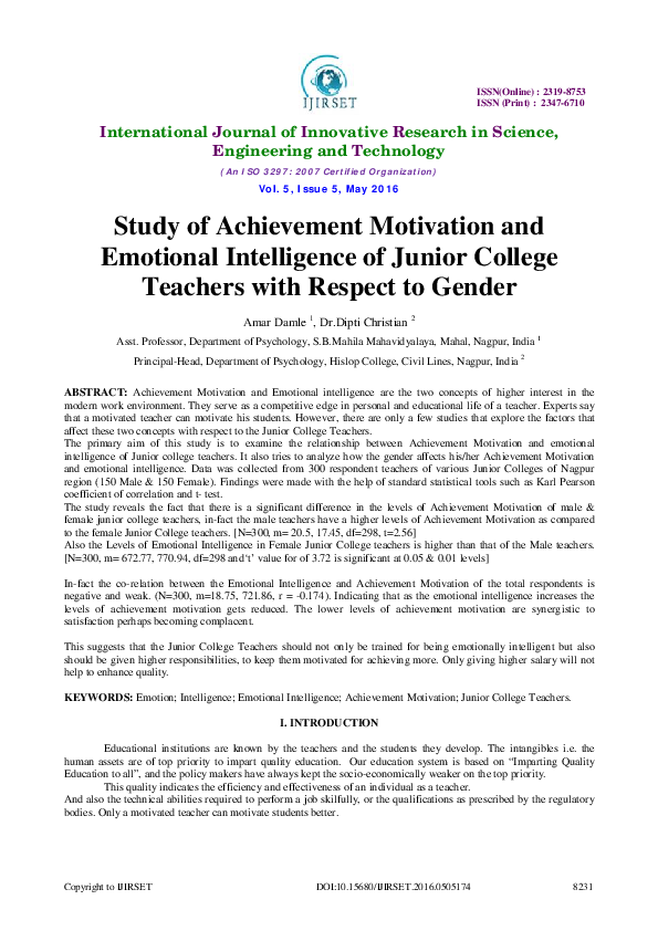 (PDF) Study of Achievement Motivation and Emotional Intelligence of ...