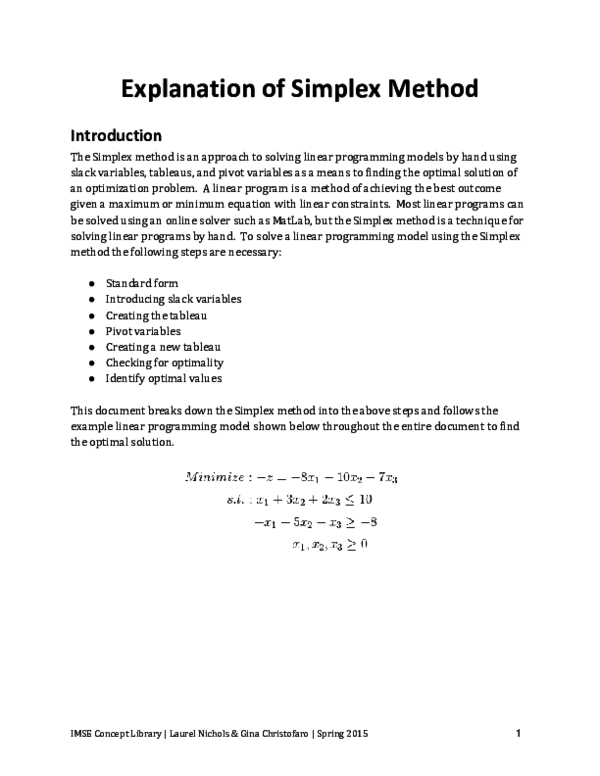 (DOC) Explanation of Simplex Method