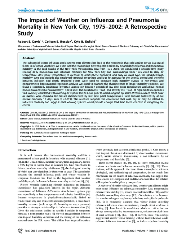 (PDF) The impact of weather on influenza and pneumonia mortality in new ...
