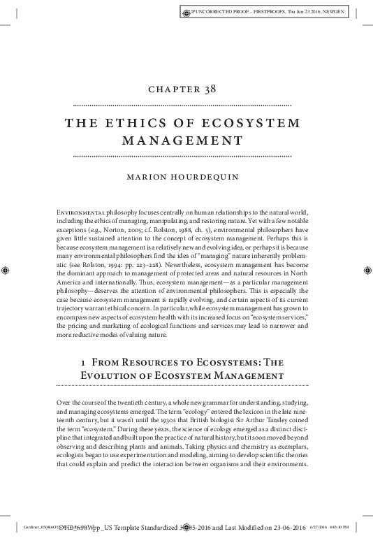 (PDF) "The Ethics of Ecosystem Management" Marion Hourdequin