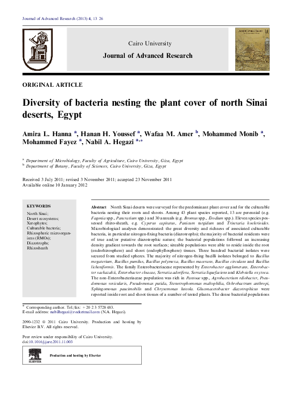 (PDF) Diversity of bacteria nesting the plant cover.pdf Wafaa Amer