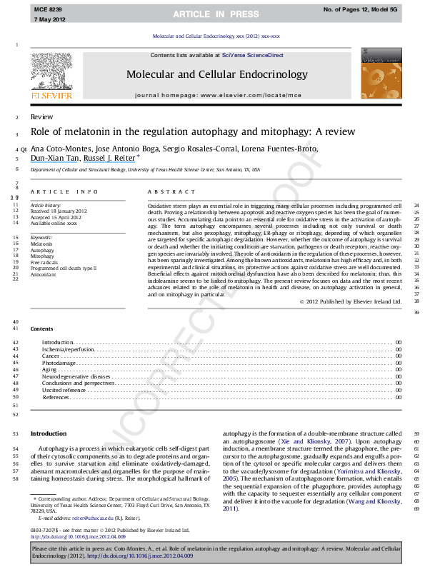 (PDF) Role of melatonin in the regulation autophagy and mitophagy: A ...