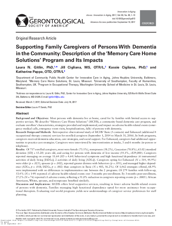 (PDF) Supporting Family Caregivers of Persons With Dementia in the ...