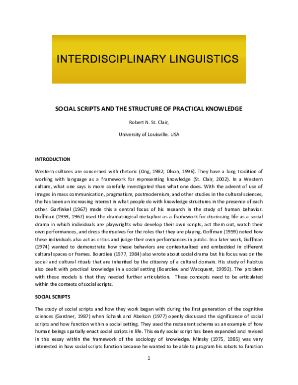 (PDF) SOCIAL SCRIPTS AND THE STRUCTURE OF PRACTICAL KNOWLEDGE