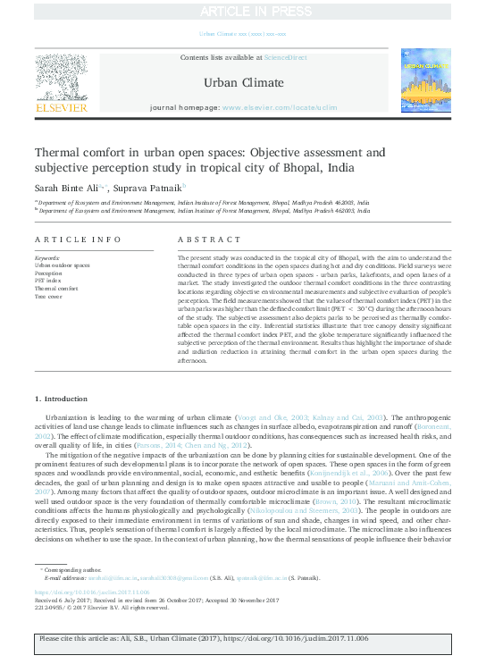 (PDF) Thermal comfort in urban open spaces: Objective assessment and ...