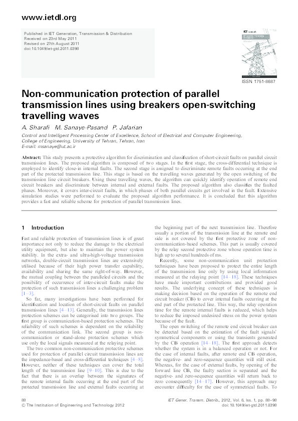 (PDF) Non-communication protection of parallel transmission lines using ...
