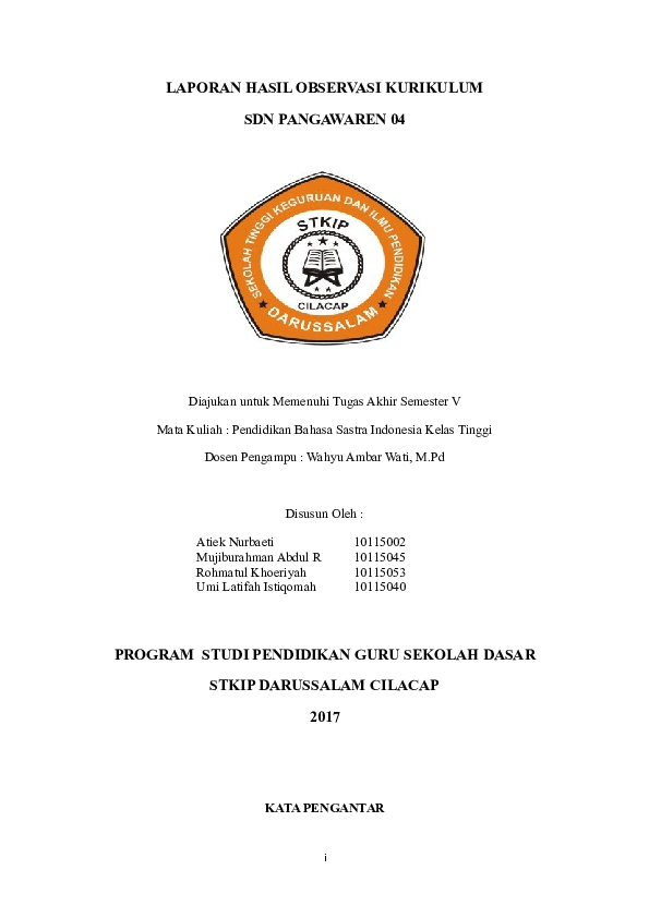 Doc Laporan Hasil Observasi Kurikulum Sdn Pangawaren 04 Atiek Nurbaeti Academia Edu