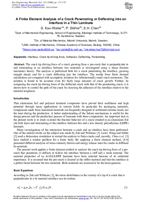 (PDF) A Finite Element Analysis of a Crack Penetrating or Deflecting ...