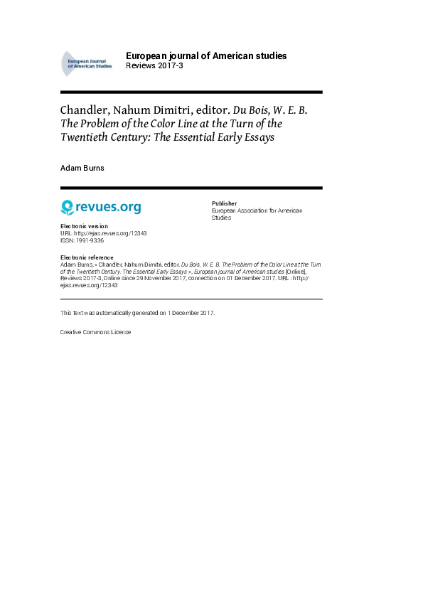 (PDF) [W. E. B. Du Bois] The Problem of the Color Line at the Turn of ...