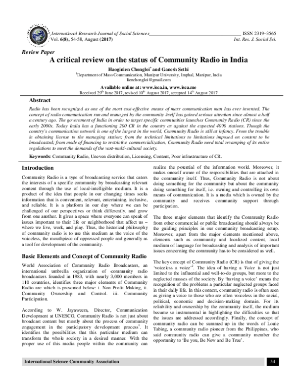 (PDF) A Critical Review on the Status of Community Radio in India