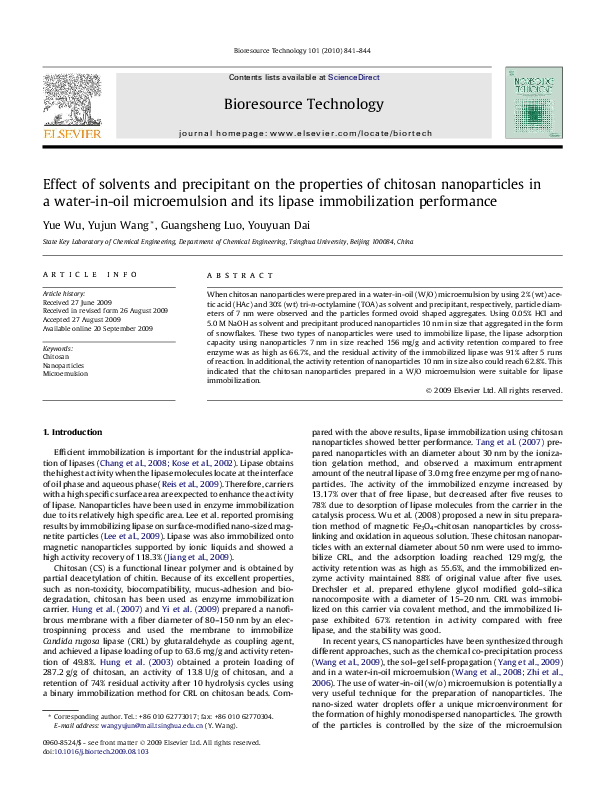 (PDF) Effect of solvents and precipitant on the properties of chitosan ...