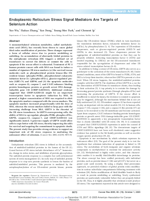 (PDF) Endoplasmic Reticulum Stress Signal Mediators Are Targets of ...
