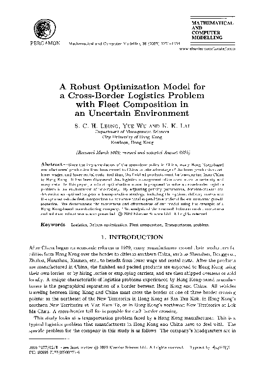 (PDF) A robust optimization model for a cross-border logistics problem ...