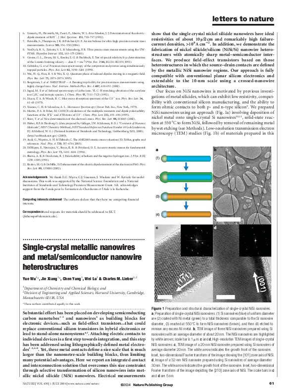 (PDF) Single-crystal metallic nanowires and metal/semiconductor ...