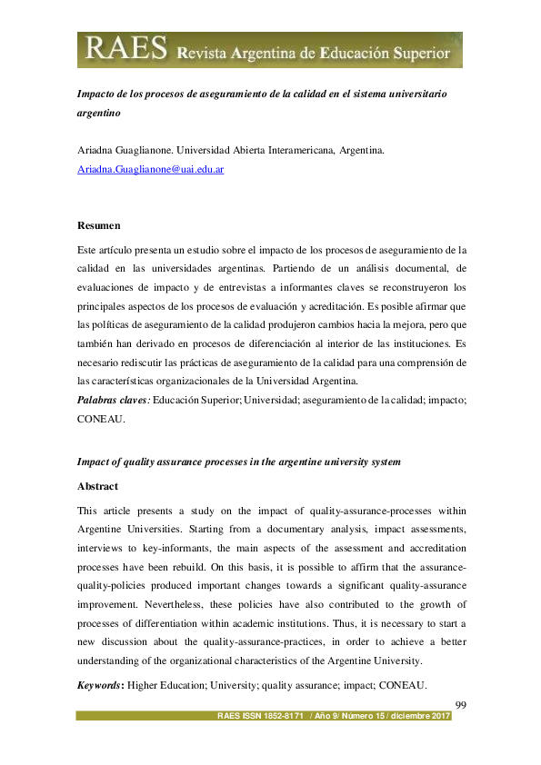 (PDF) Impacto de los procesos de aseguramiento de la calidad en el ...