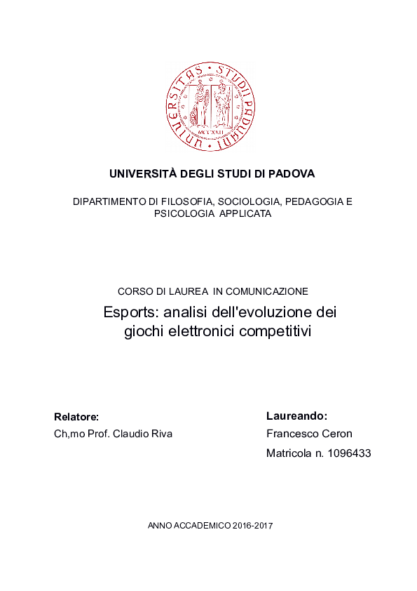 (PDF) Esports analisi dell'evoluzione dei giochi elettronici competitivi