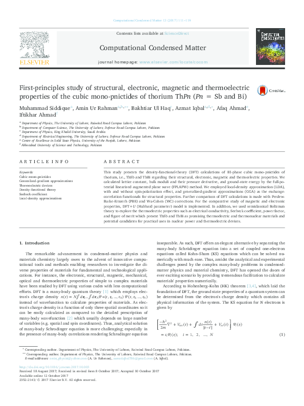 (PDF) First-principles study of structural, electronic, magnetic and ...