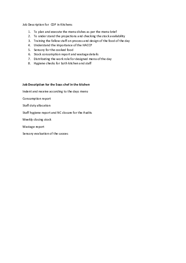 Doc Job Description For Cdp In Kitchens Pullakiranreddy Reddy