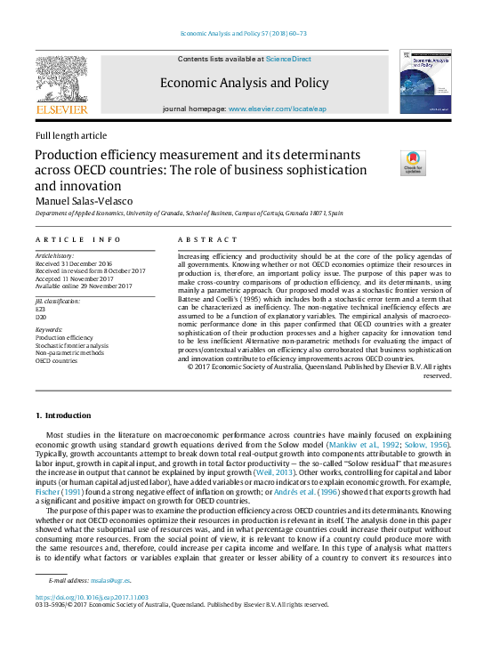 (PDF) Production efficiency measurement and its determinants across ...