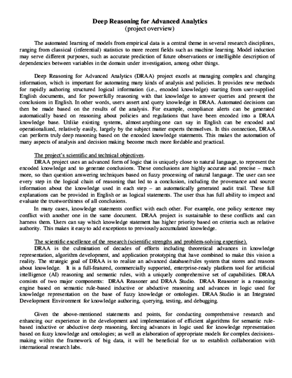 Pdf Deep Reasoning For Advanced Analytics Project Overview