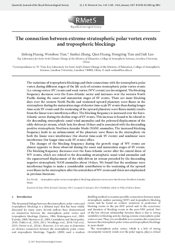(PDF) The connection between extreme stratospheric polar vortex events ...