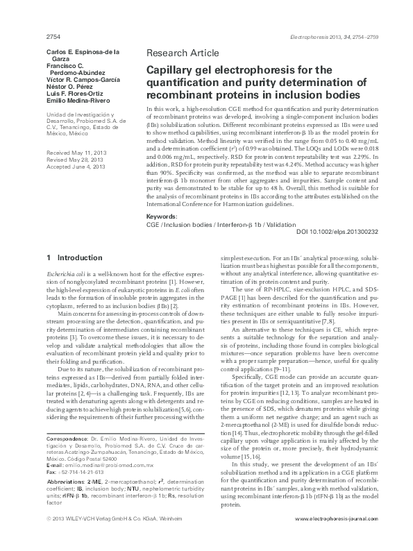 (PDF) Capillary gel electrophoresis for the quantification and purity