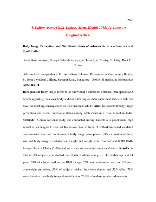 (PDF) Body Image Perception and Nutritional status of Adolescents in a ...