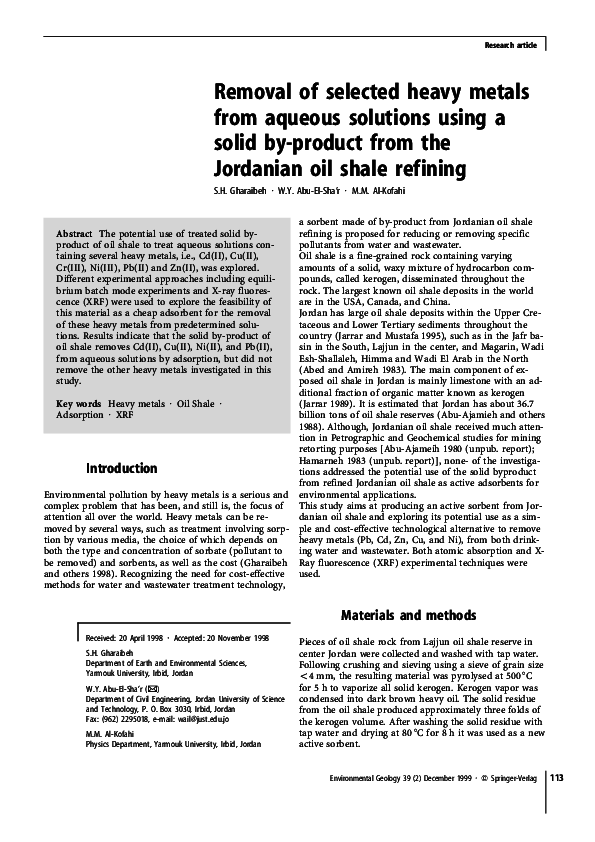 (PDF) Removal of selected heavy metals from aqueous solutions using a ...