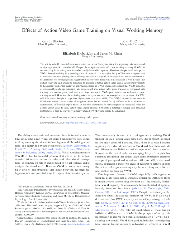 (PDF) Effects of Action Video Game Training on Visual Working Memory