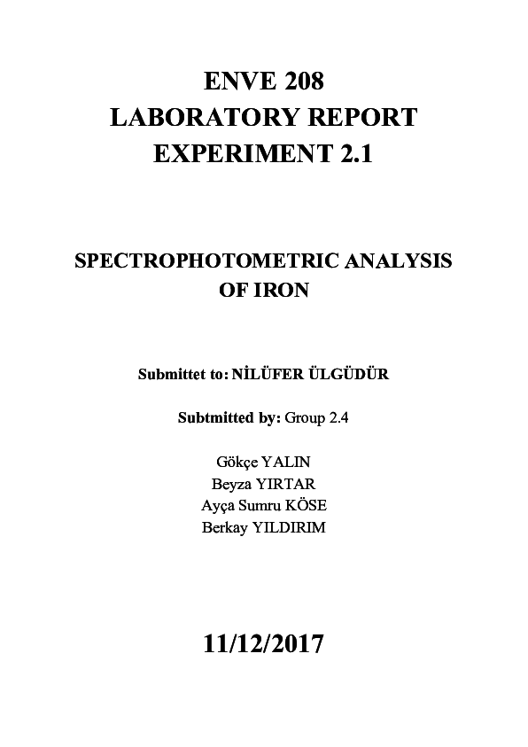 (PDF) ENVE 208 LABORATORY REPORT EXPERIMENT 2.1 SPECTROPHOTOMETRIC