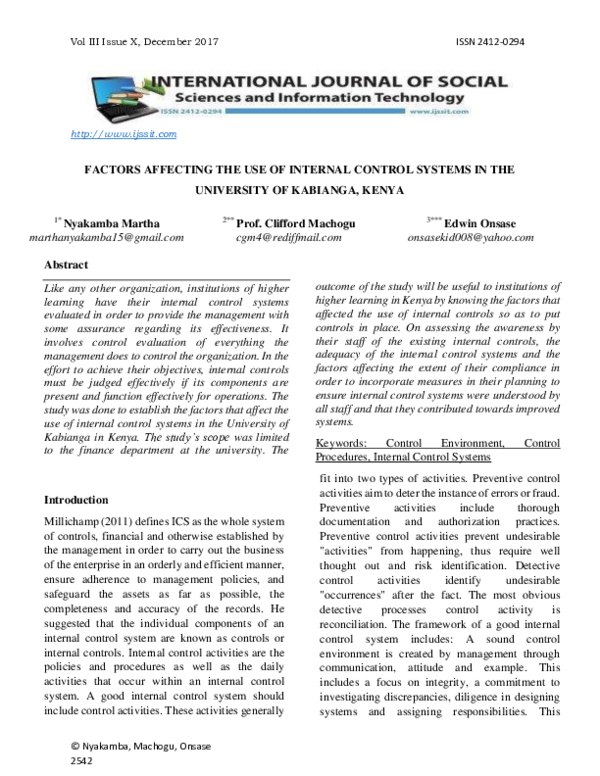 (PDF) FACTORS AFFECTING THE USE OF INTERNAL CONTROL SYSTEMS IN THE