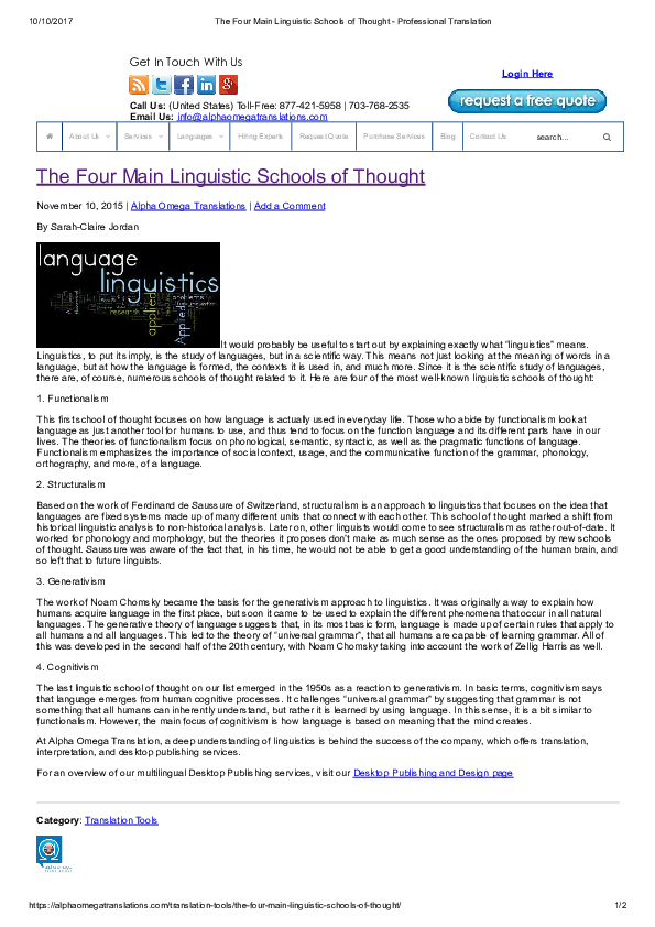 (PDF) The Four Main Linguistic Schools of Thought Professional ...