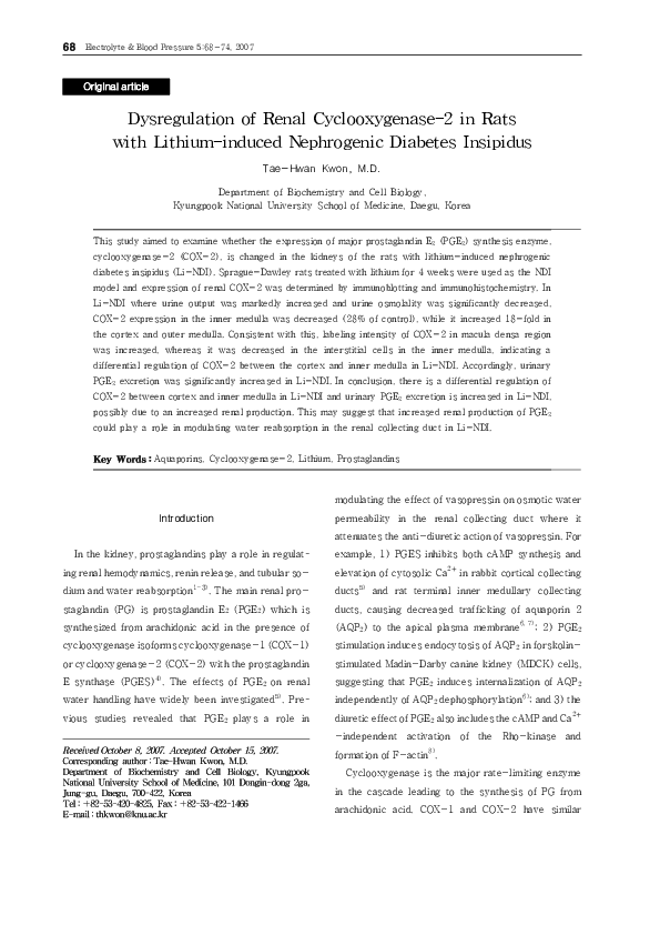 (pdf) dysregulation of renal cyclooxygenase-2 in rats with lithium