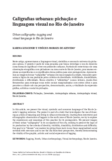 (PDF) Caligrafias urbanas: pichação e linguagem visual no Rio de ...