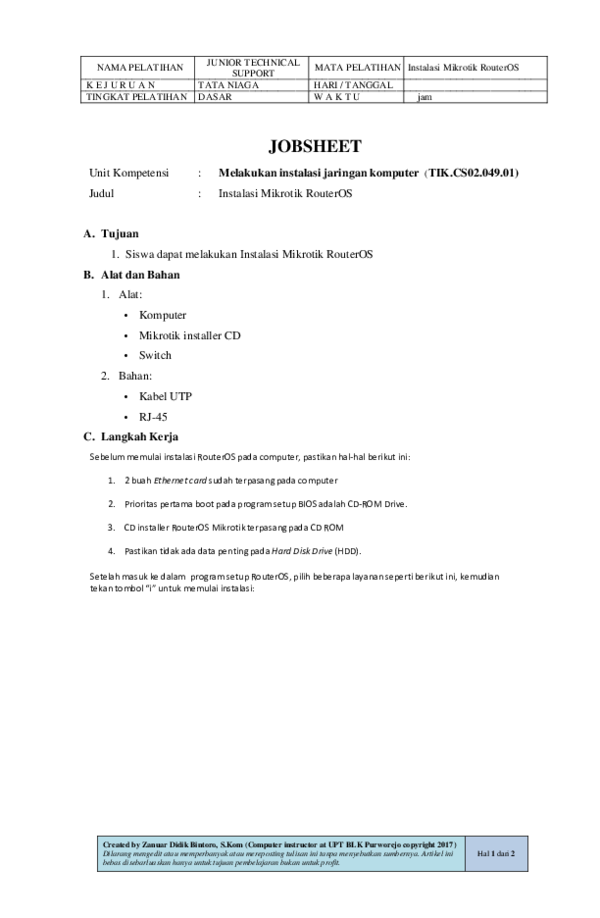 (DOC) Instalasi Mikrotik Routeros