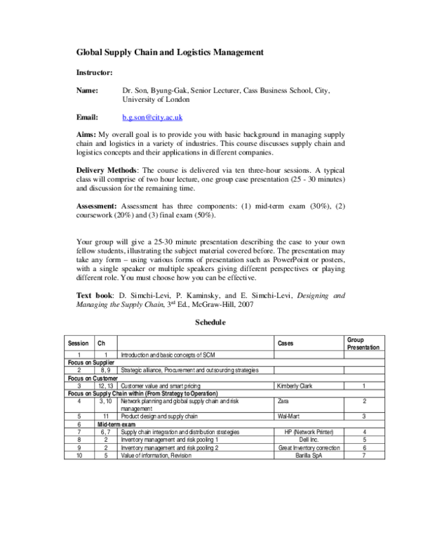 (PDF) Global Supply Chain and Logistics Management