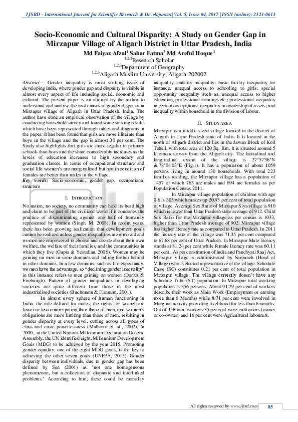 (PDF) Socio-Economic and Cultural Disparity: A Study on Gender Gap in ...