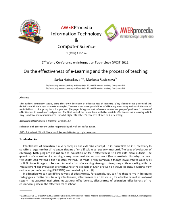 (PDF) On the effectiveness of eLearning and the process of teaching