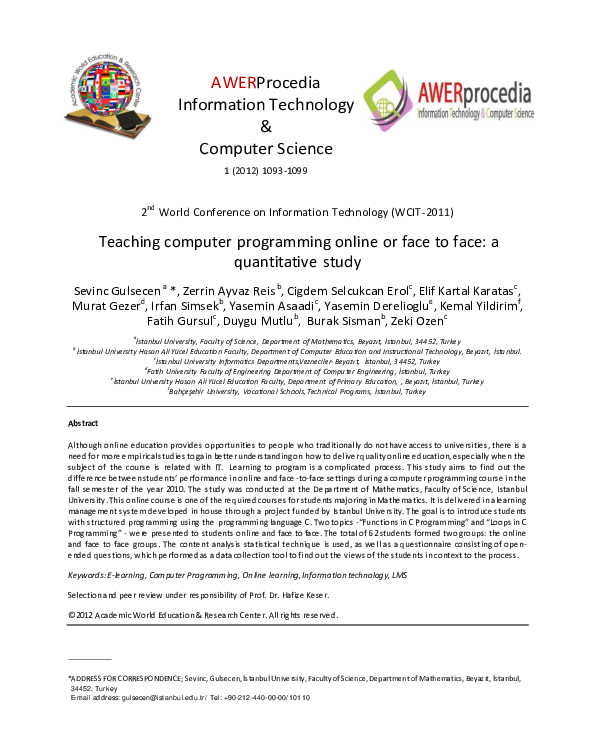 (PDF) Teaching computer programming online or face to face: a ...