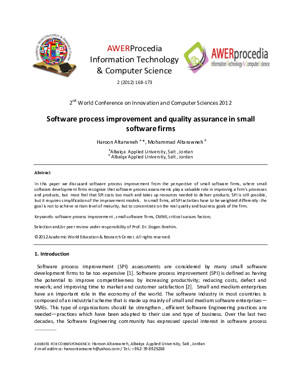 (PDF) Software process improvement and quality assurance in small ...