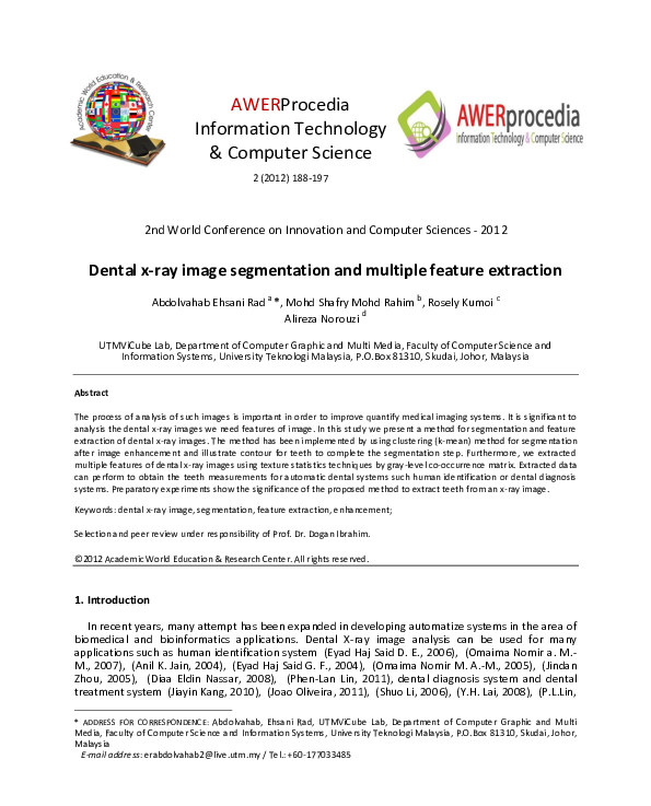 (PDF) Dental x-ray image segmentation and multiple feature extraction
