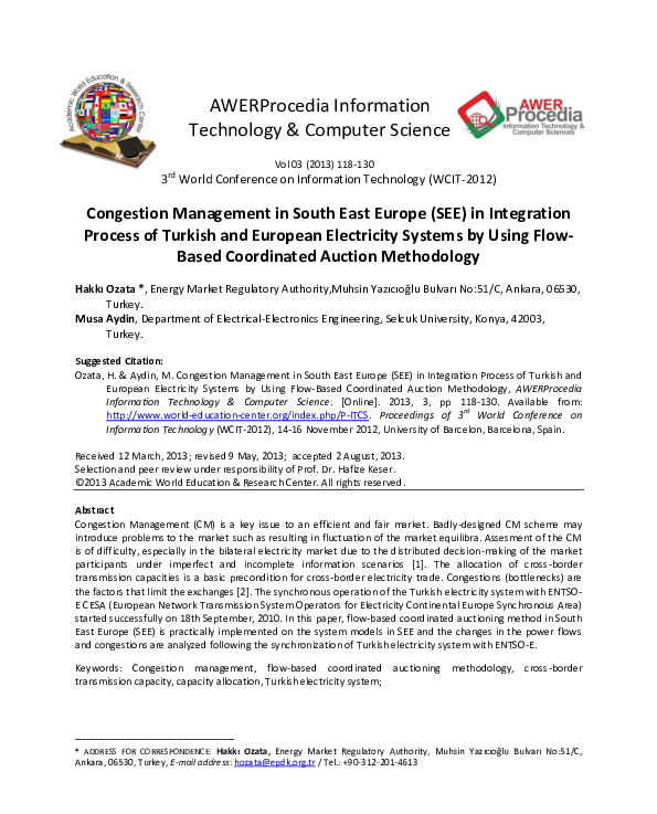 (PDF) Congestion Management in South East Europe (SEE) in Integration