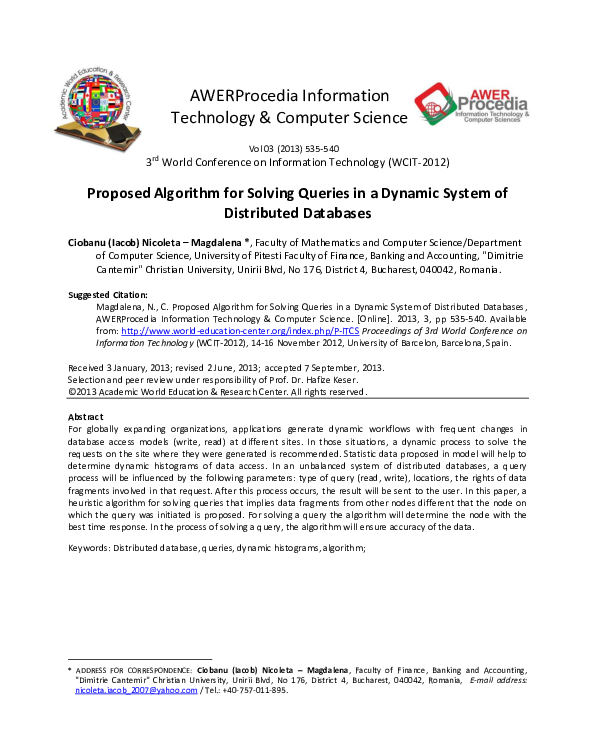 (PDF) Proposed Algorithm for Solving Queries in a Dynamic System of ...