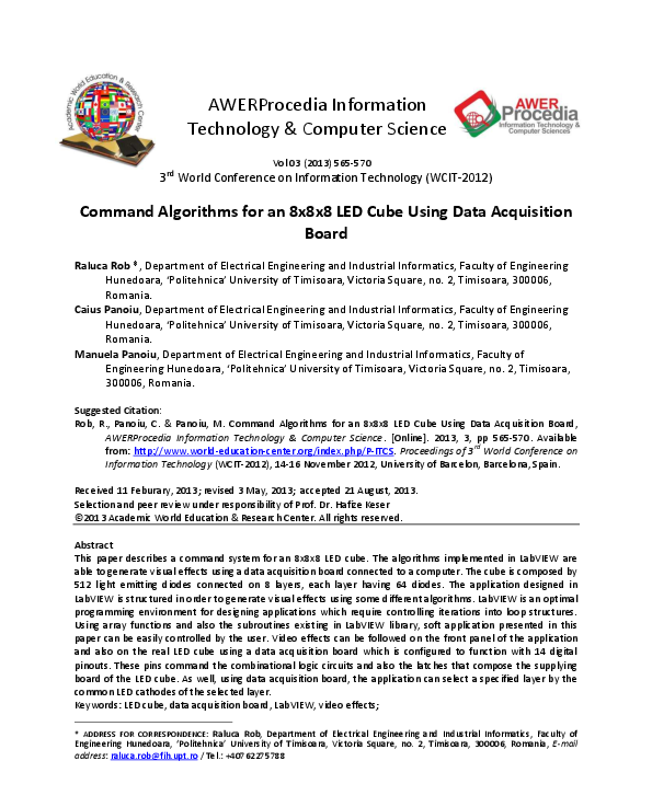 (PDF) Command Algorithms for an 8x8x8 LED Cube Using Data Acquisition Board
